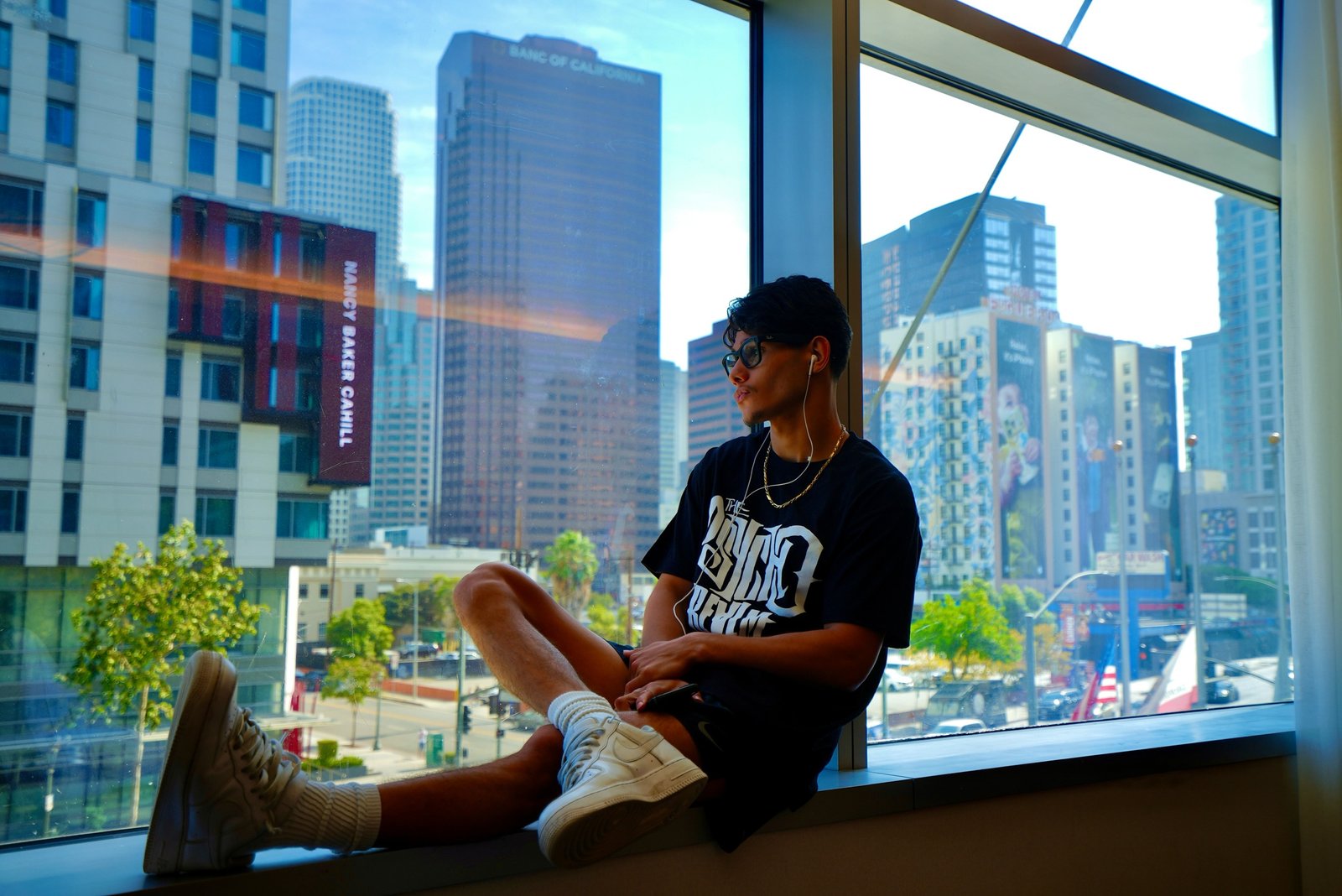 Amador Mendez overlooking the Los Angeles skyline